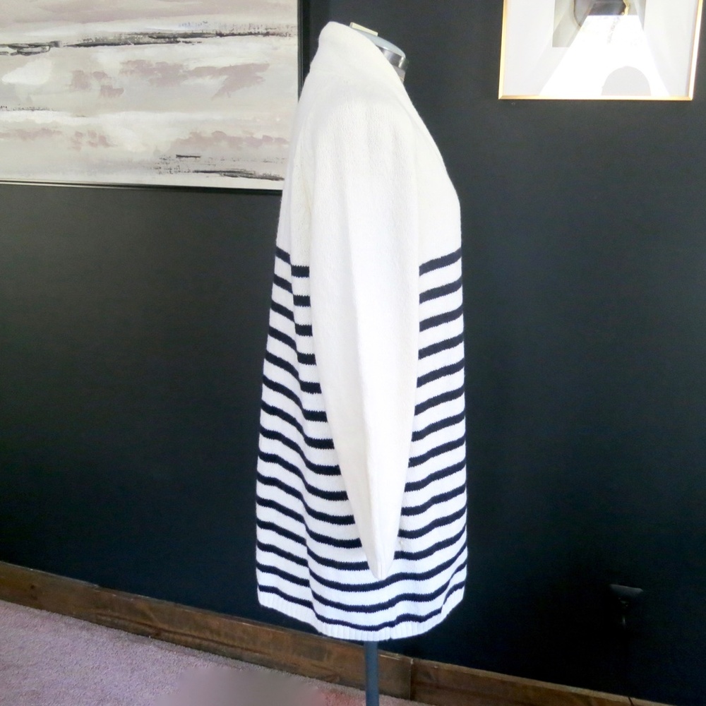 J.JILL Cozy Open Front Striped Long Line Cardigan Size XL Navy Nautical Stripe - Picture 3 of 12